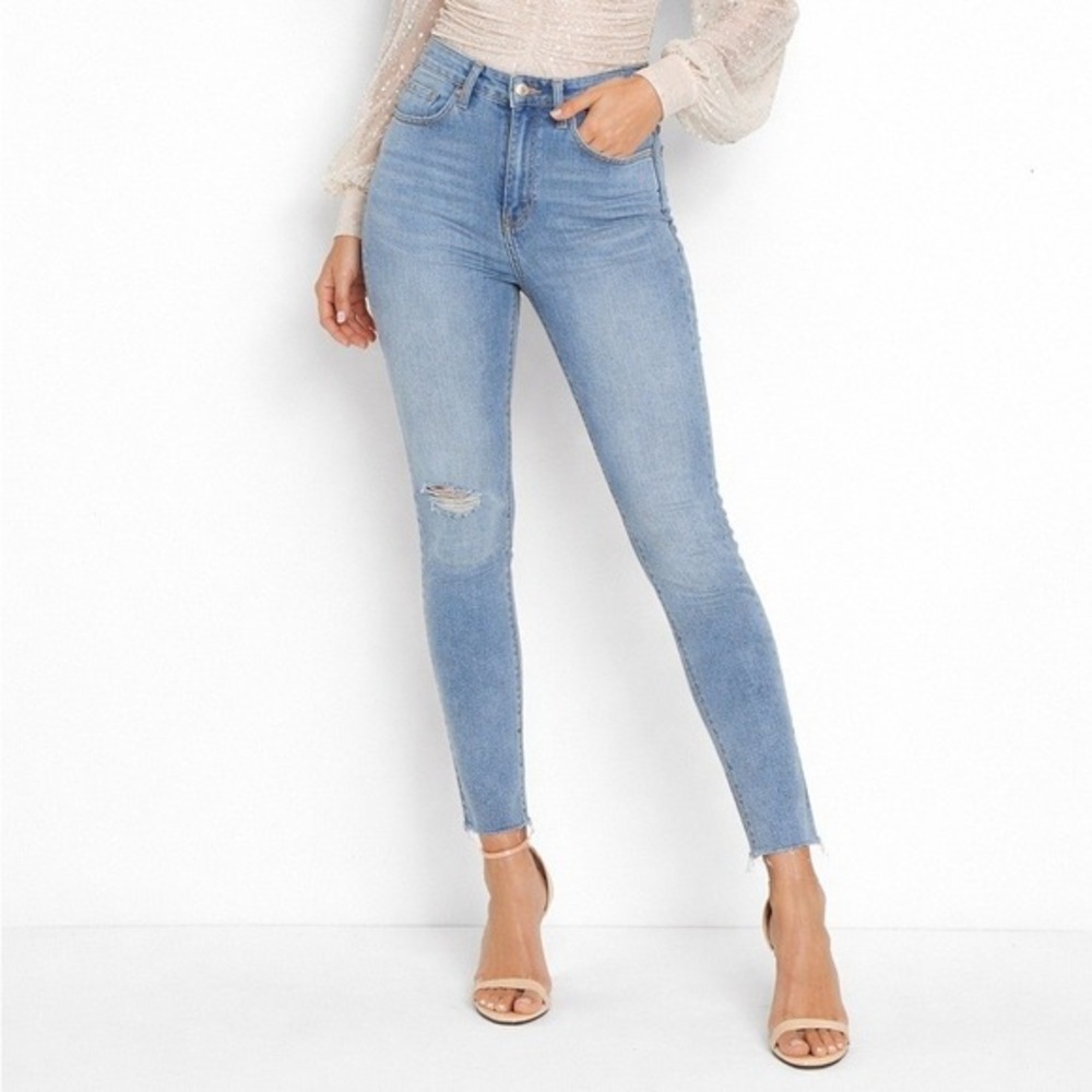 Rag & Bone Nina High Rise Skinny Jeans Light Wash Distressed Raw Hem 26